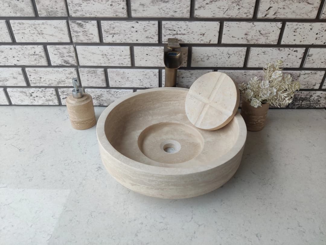 Traverten Kapaklı Mermer Lavabo 7