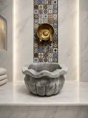 Gri Dalgalı Kavun Dilimli Mermer Kurna 1