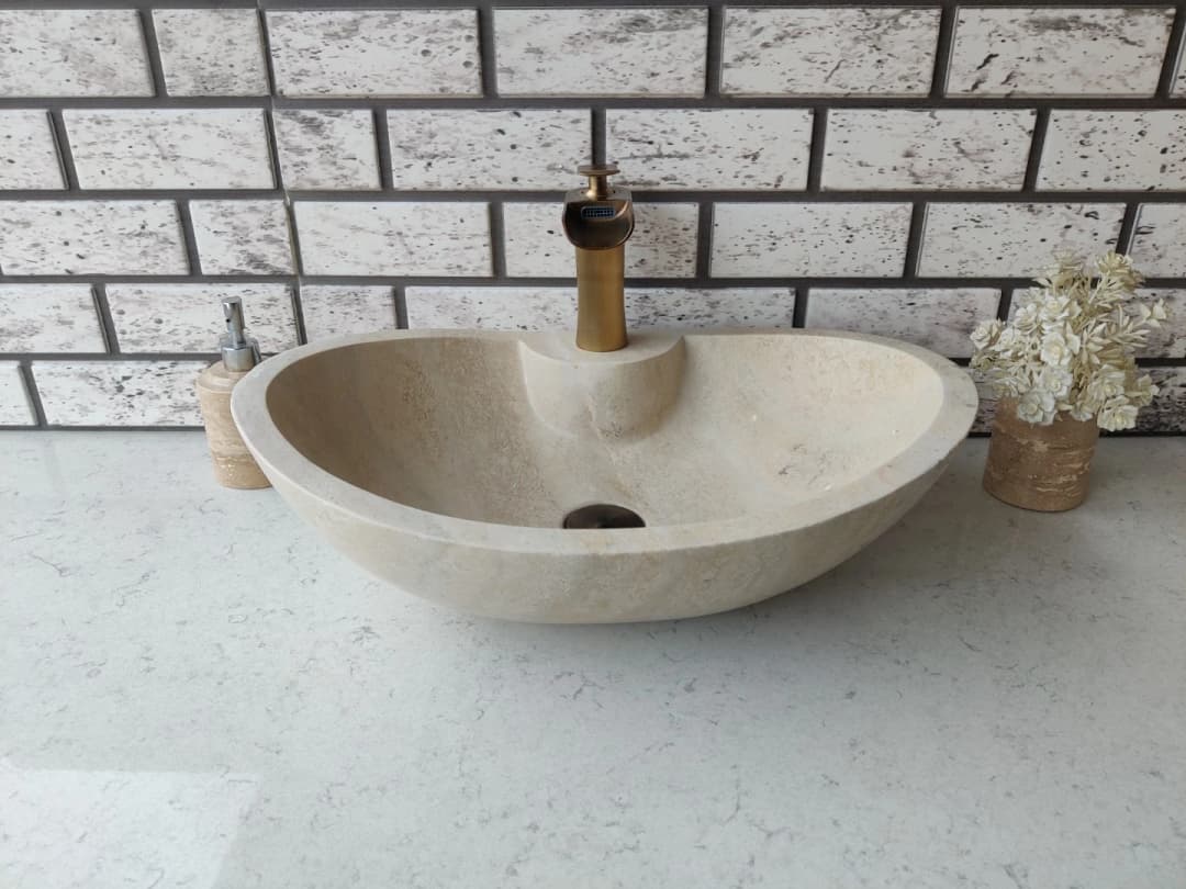 Traverten Elips Tap Mermer Lavabo 2