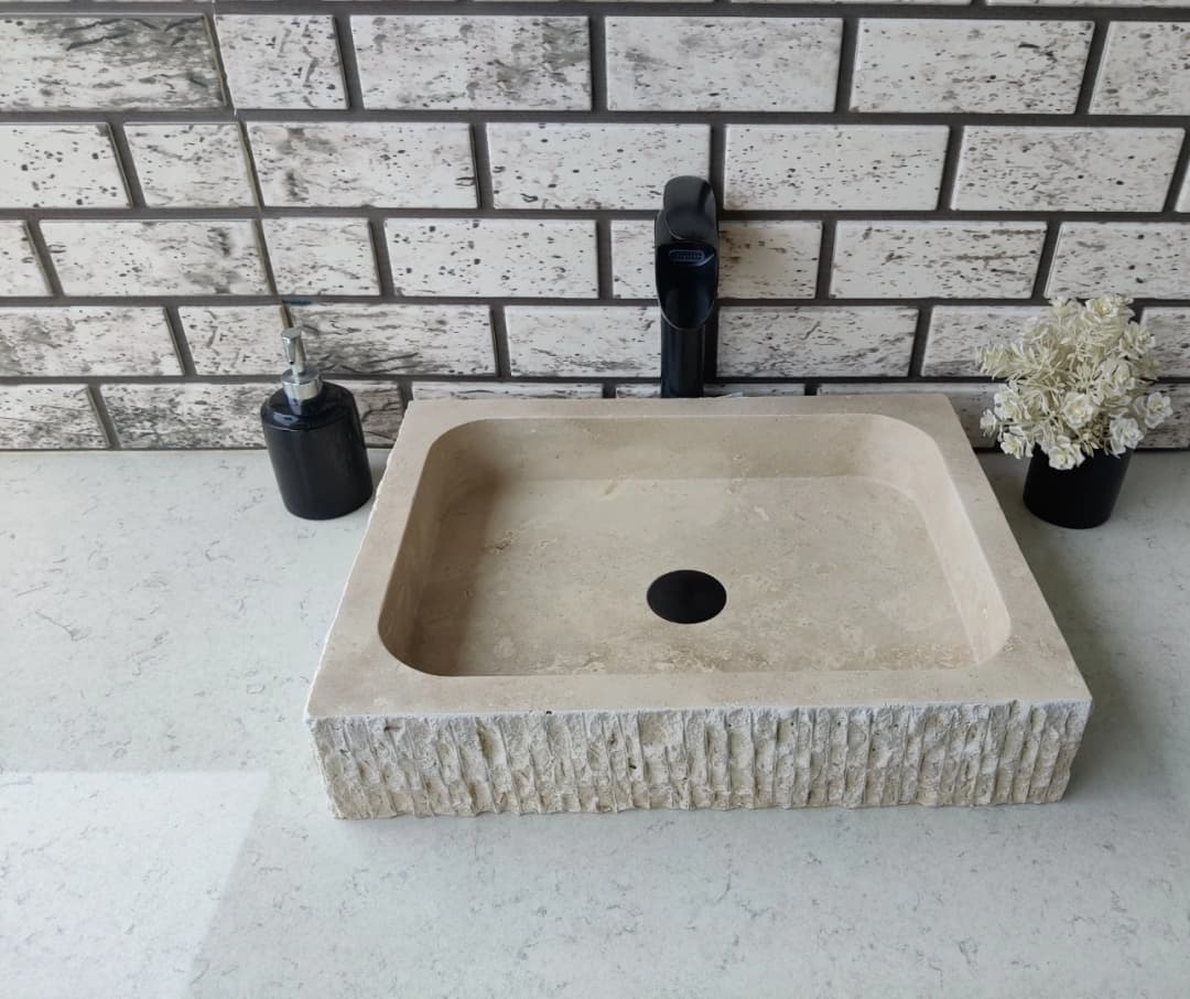 Traverten Dik Patlatma Mermer Lavabo 4