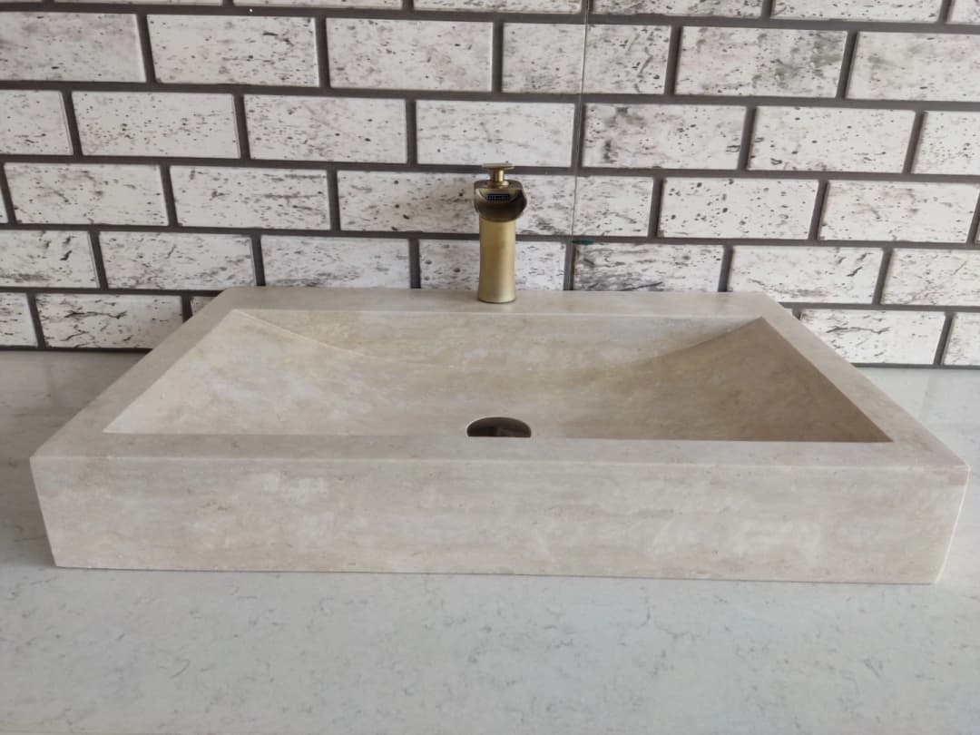 Traverten Yay Köşe Mermer Lavabo 2
