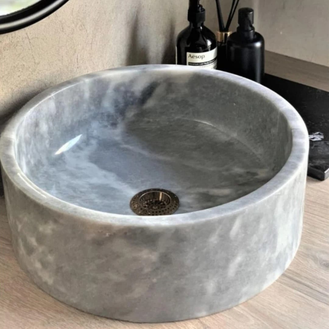 Gri Silindir Mermer Lavabo 1