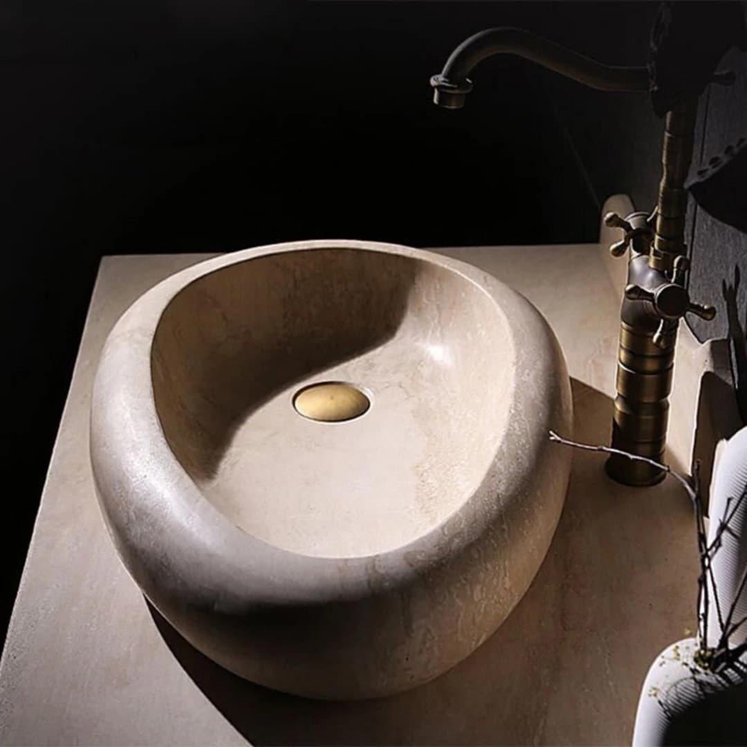 Traverten Çakıl Taşı Mermer Lavabo 2