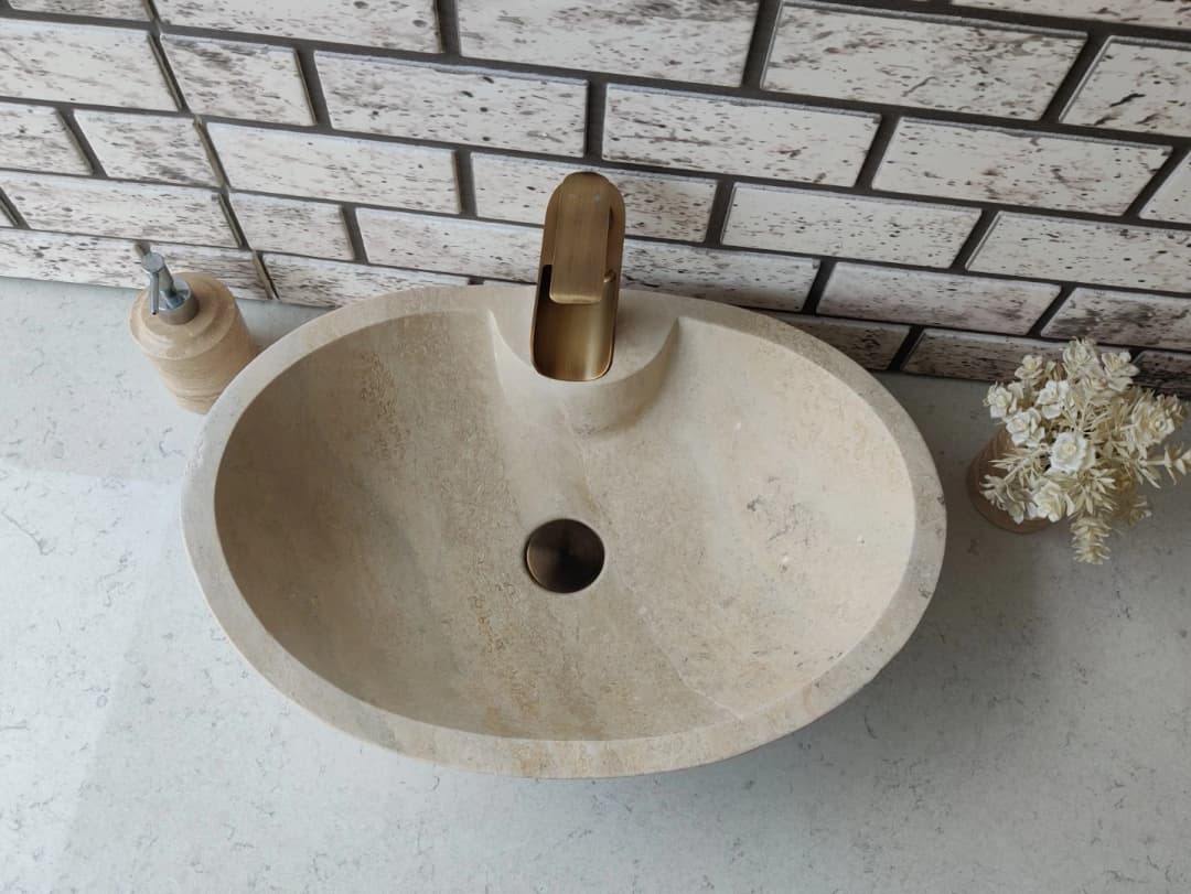 Traverten Elips Tap Mermer Lavabo 5