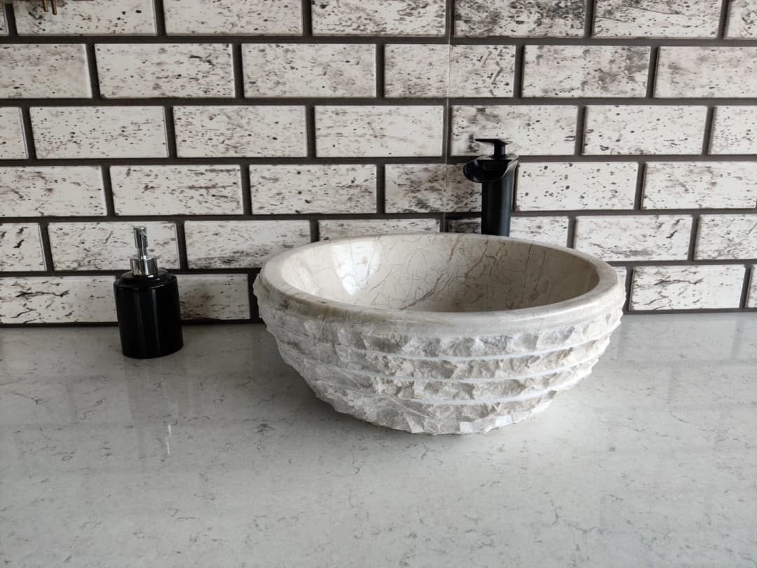 Bej Çanak Patlatma Mermer Lavabo 3
