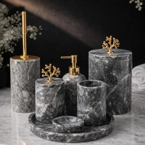Karaca Siyahı 7'li Mermer Banyo Seti 1