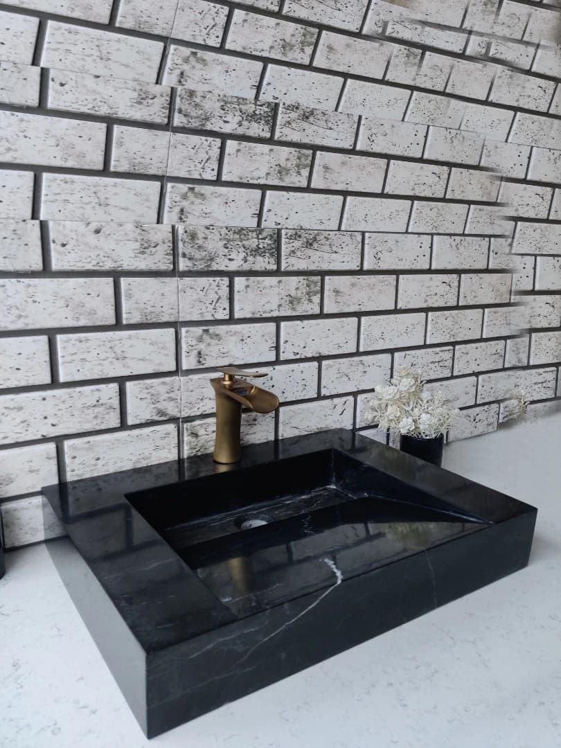 Toros Siyahı Gizli Giderli Köşe Mermer Lavabo 8