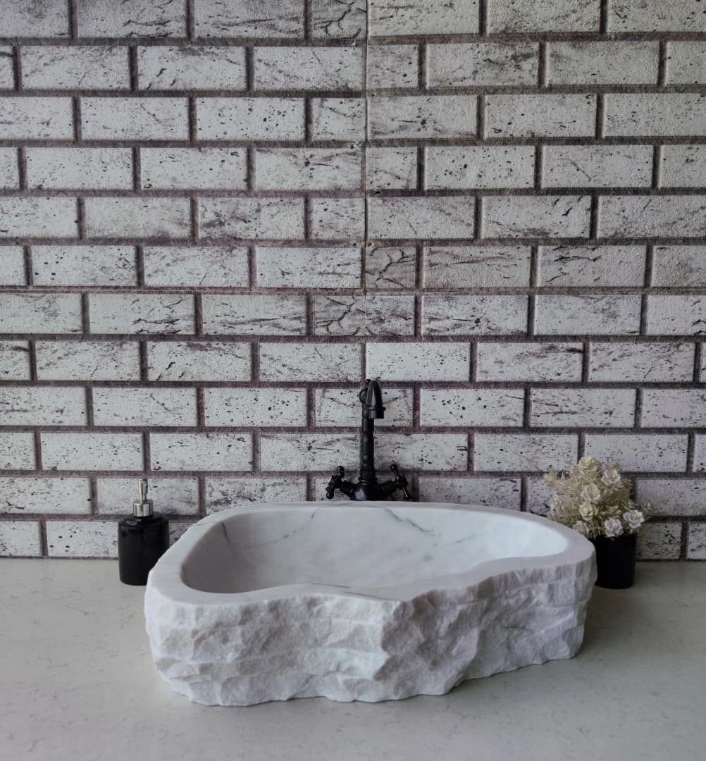 Beyaz Natural Elips Mermer Lavabo 1
