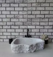Beyaz Natural Elips Mermer Lavabo 1