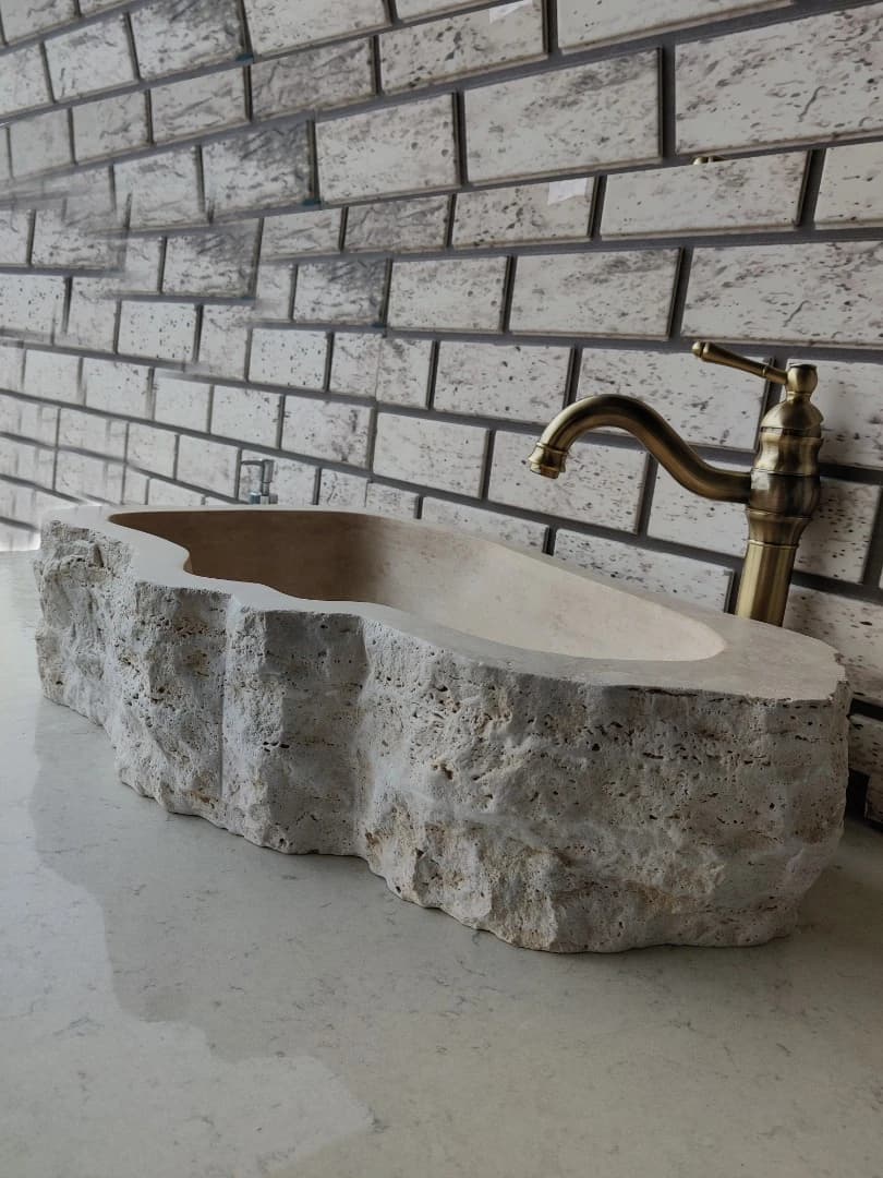 Traverten Natural Elips Mermer Lavabo 6