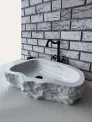 Beyaz Natural Elips Mermer Lavabo 6