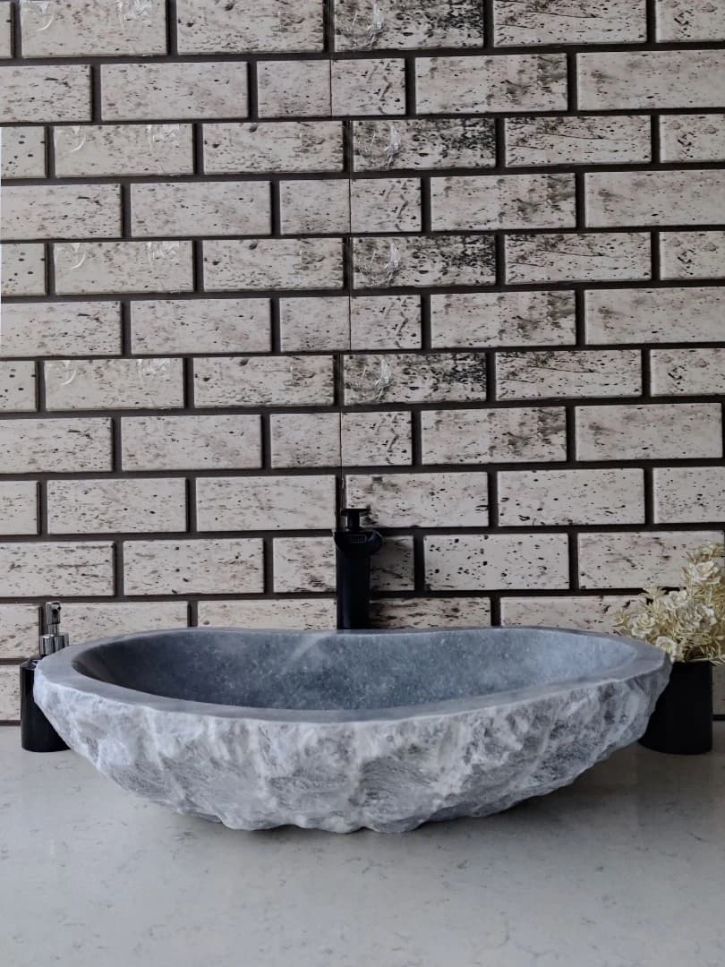Gri Patlatma Elips Mermer Lavabo 5