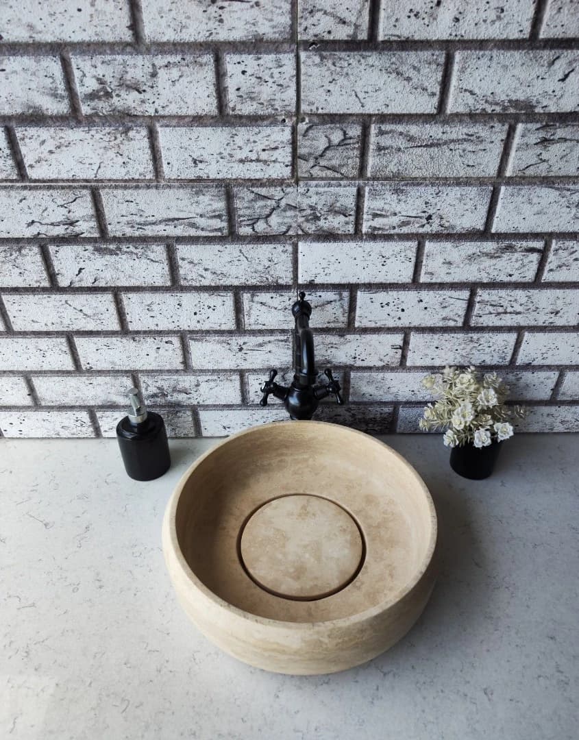 Traverten Pahlı Lid Teker Mermer Lavabo 3