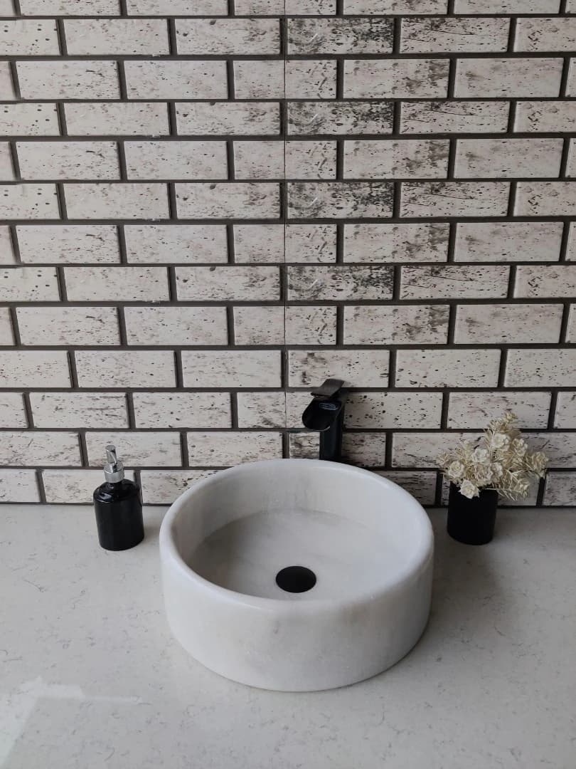 Beyaz Silindir Mermer Lavabo 2