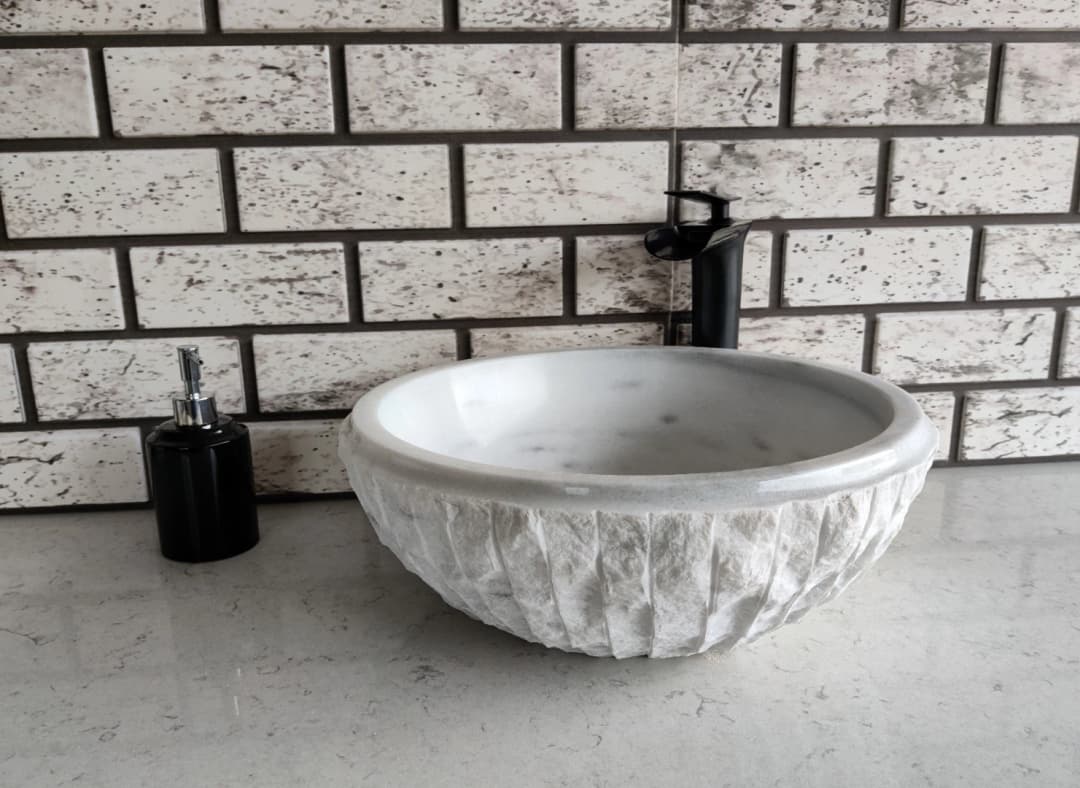 Beyaz Çanak Patlatma Mermer Lavabo 1