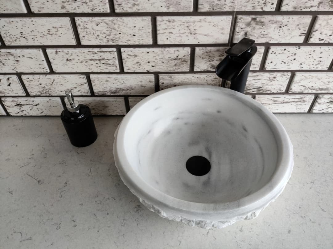 Beyaz Çanak Patlatma Mermer Lavabo 3