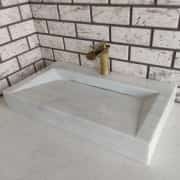 Beyaz Dikdörtgen Gizli Giderli Mermer Lavabo 1