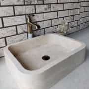 Traverten Dik Köşe Oval Mermer Lavabo 3