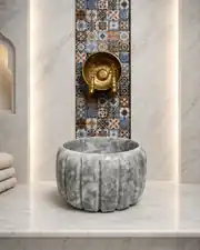 Gri Modern Kavun Dilimli Mermer Kurna 1