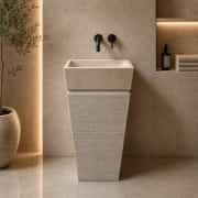 Bej Kare Dikey Mermer Lavabo 1