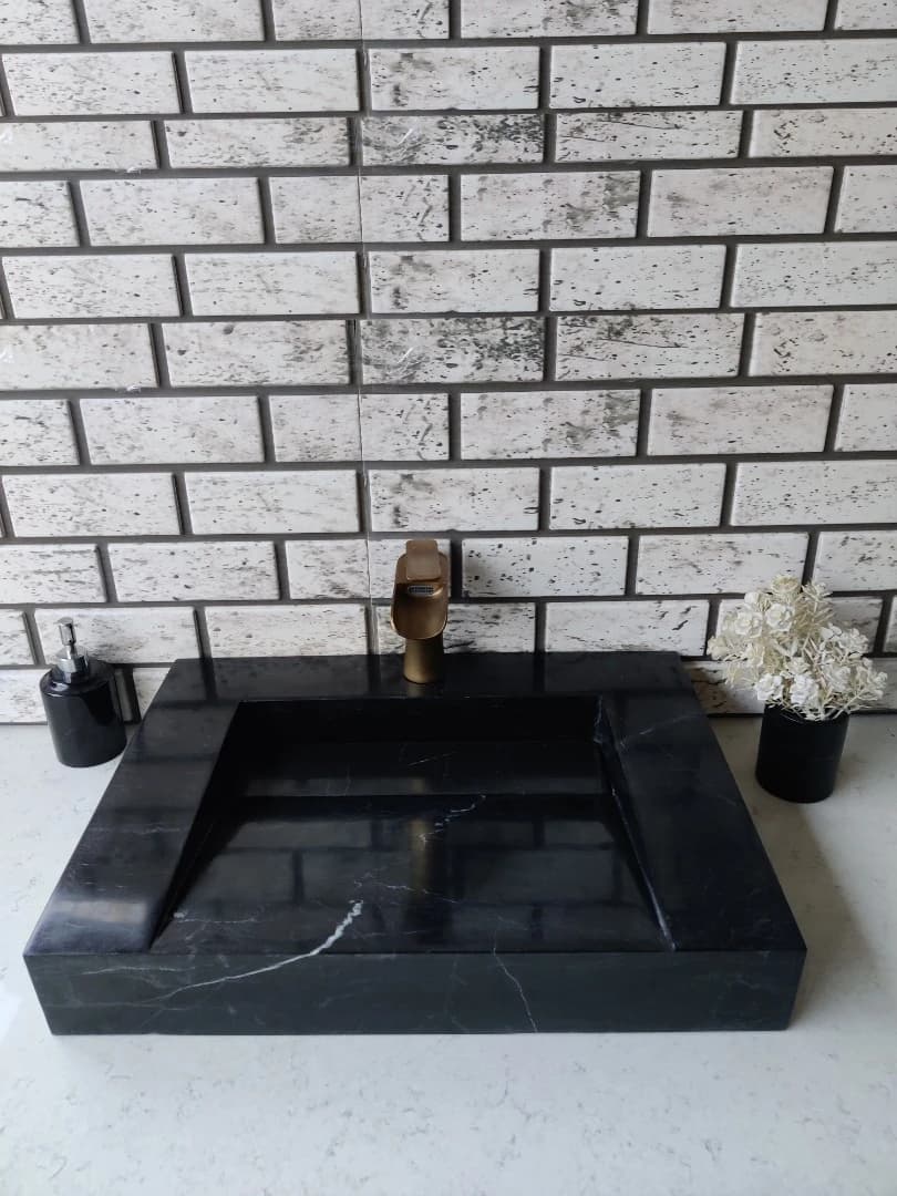 Toros Siyahı Gizli Giderli Köşe Mermer Lavabo 3