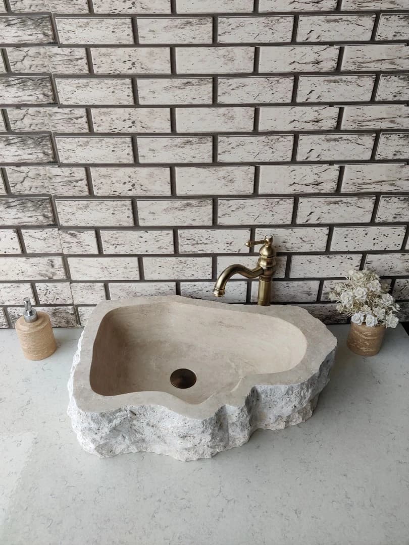 Traverten Natural Elips Mermer Lavabo 2