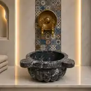 Karaca Siyahı Kavun Dilimli Mermer Kurna 1