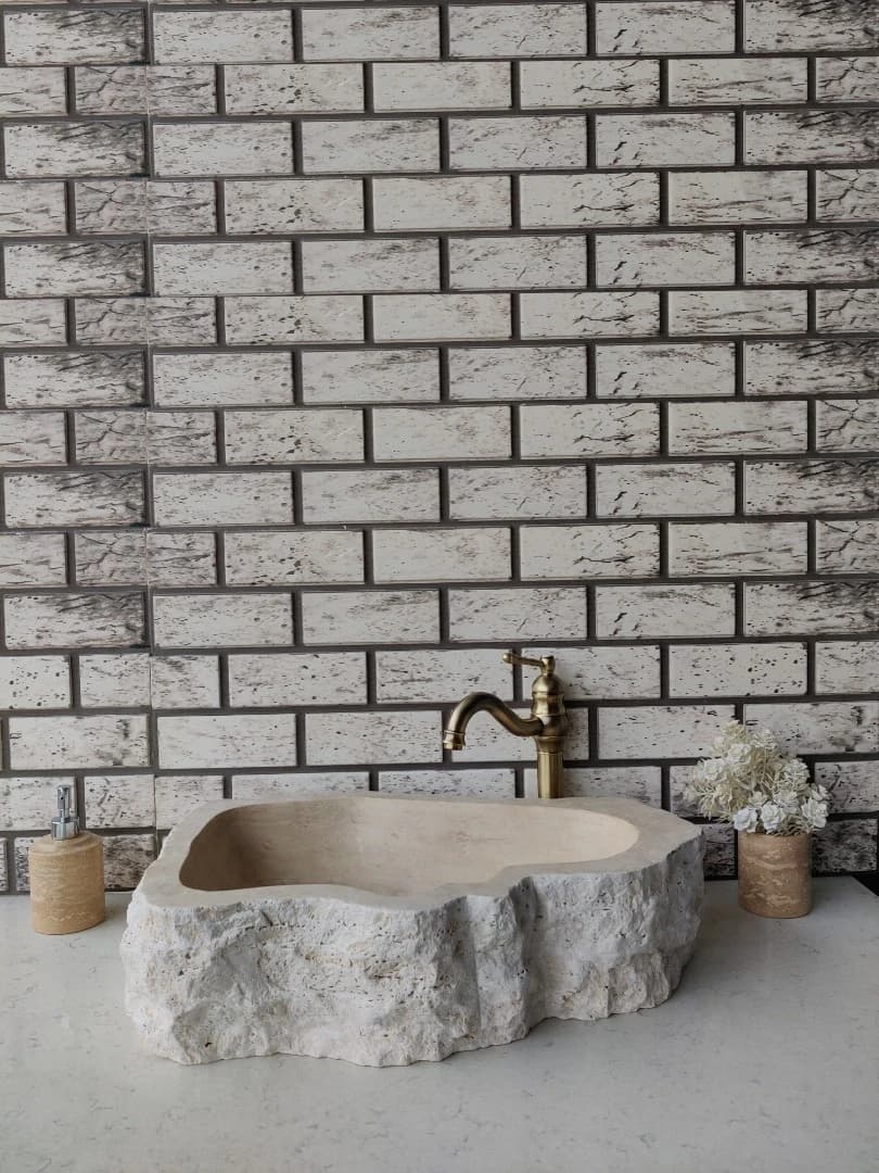 Traverten Natural Elips Mermer Lavabo 1