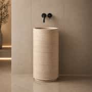 Traverten Silindir Fugalı Dikey Mermer Lavabo 1