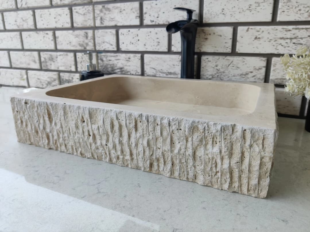 Traverten Dik Patlatma Mermer Lavabo 3