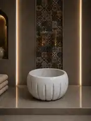 Beyaz Modern Kavun Dilimli Mermer Kurna 1