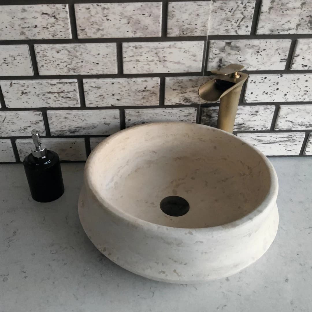 Traverten Camber Yuvarlak Mermer Lavabo 2