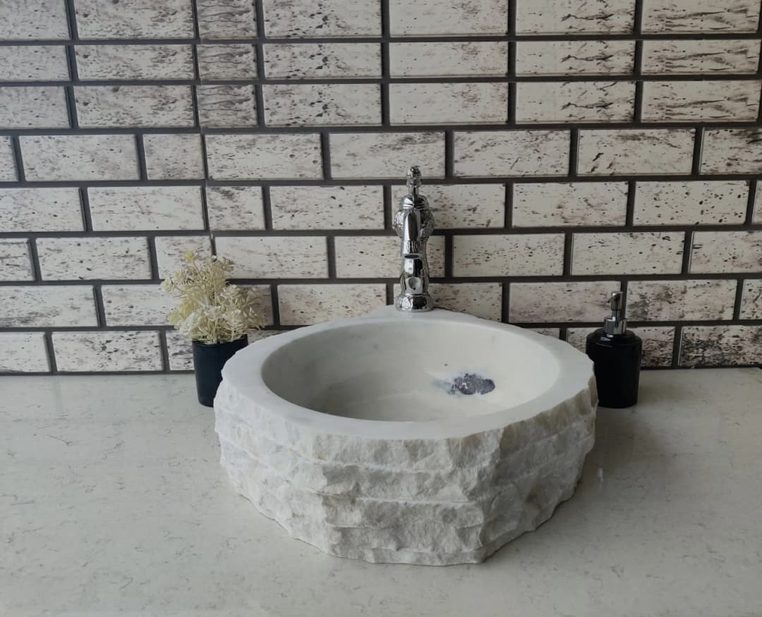Beyaz Altıgen Mermer Lavabo 2