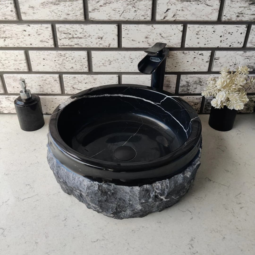 Toros Siyahı Natural Patlatma Mermer Lavabo 2