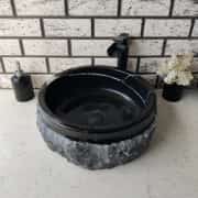 Toros Siyahı Natural Patlatma Mermer Lavabo 2