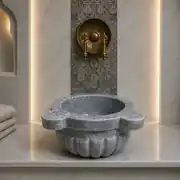 Gri Kavun Dilimli Mermer Kurna 1