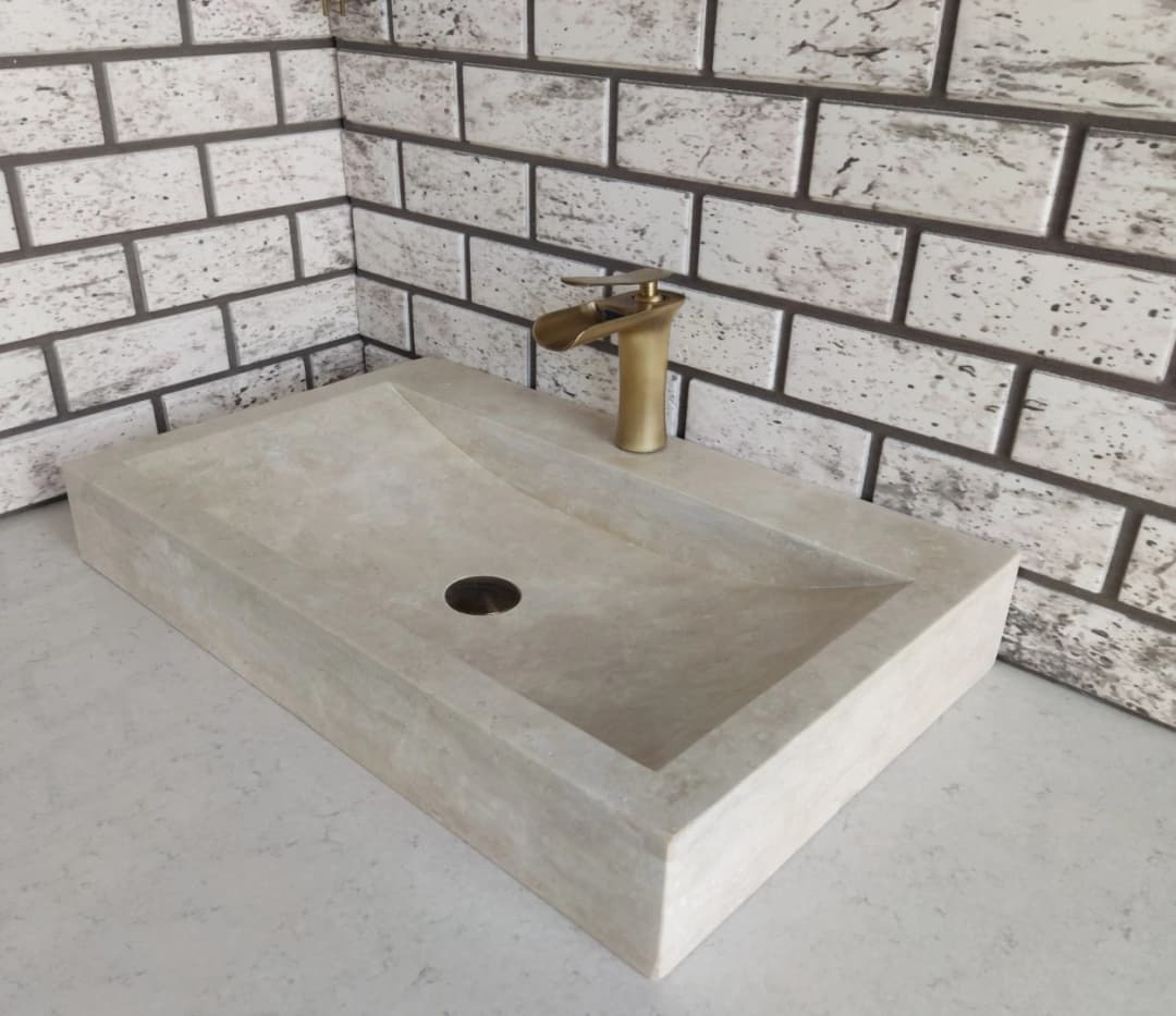 Traverten Yay Köşe Mermer Lavabo 1