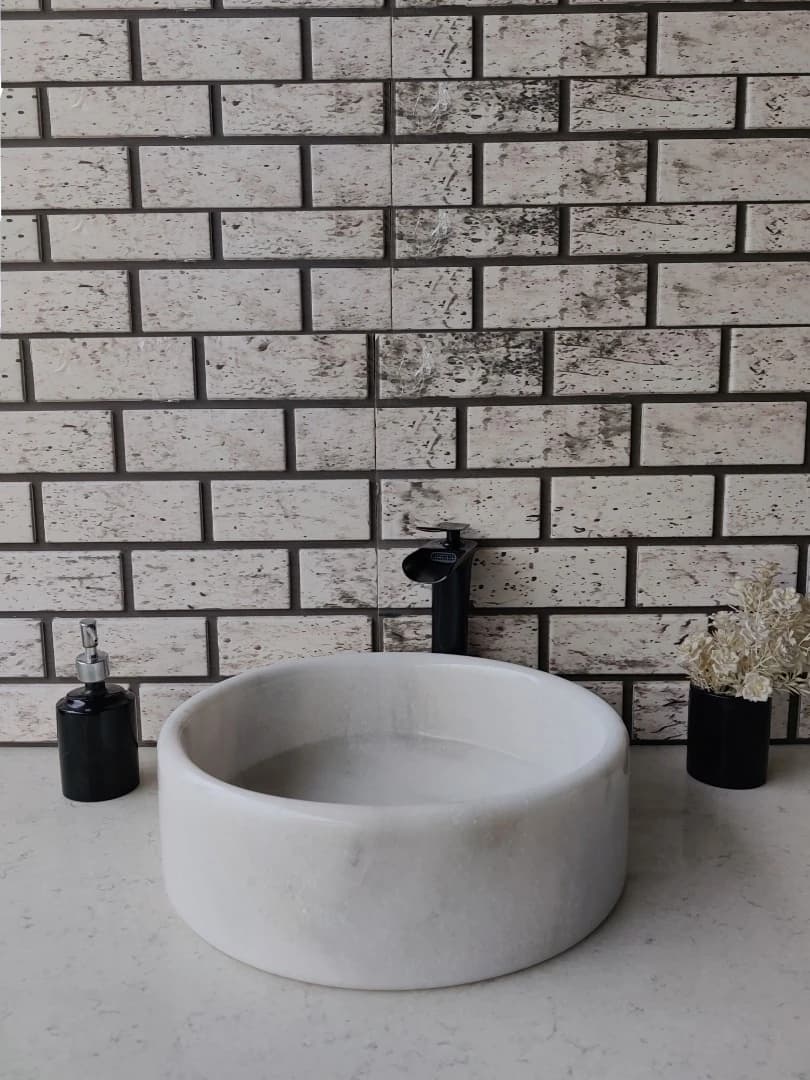 Beyaz Silindir Mermer Lavabo 1