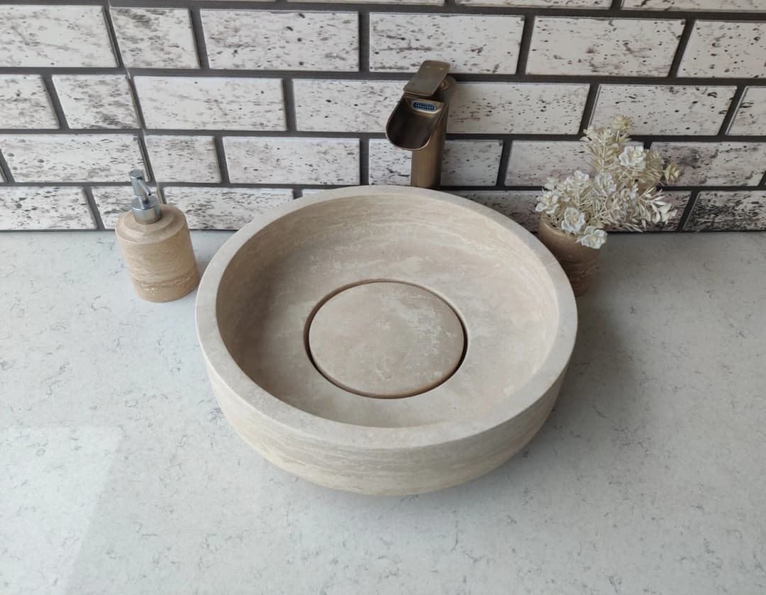 Traverten Kapaklı Mermer Lavabo 3
