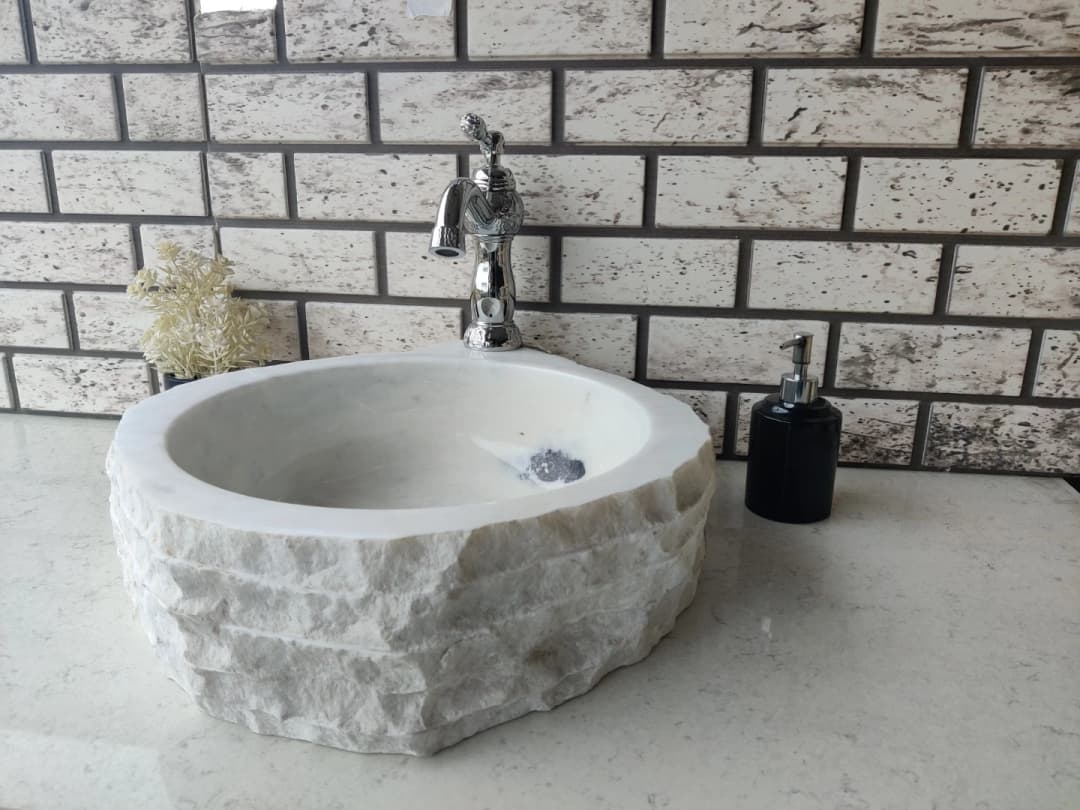 Beyaz Altıgen Mermer Lavabo 6