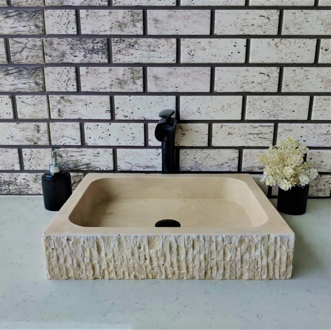 Traverten Dik Patlatma Mermer Lavabo 1