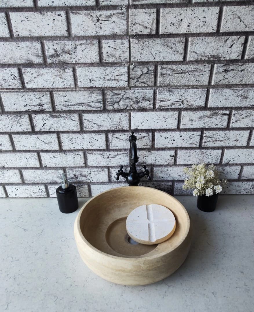 Traverten Pahlı Lid Teker Mermer Lavabo 6