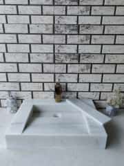 Beyaz Gizli Giderli Köşe Mermer Lavabo 6