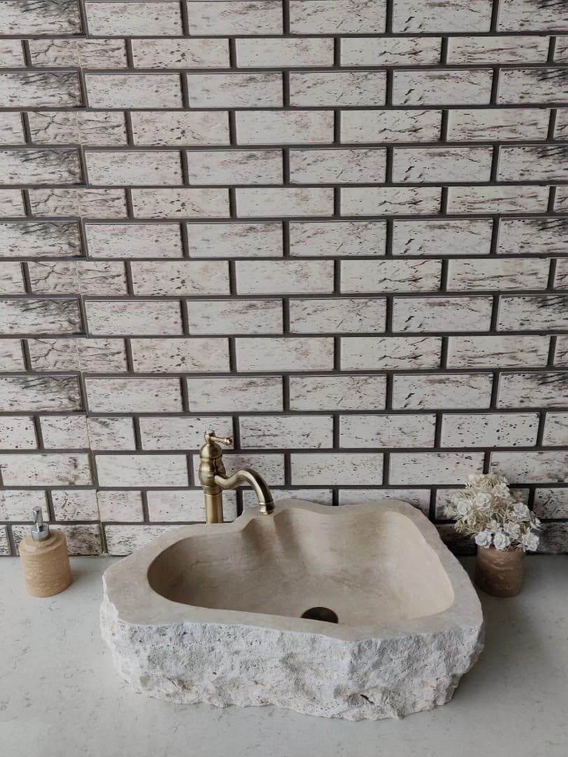 Traverten Natural Elips Mermer Lavabo 8
