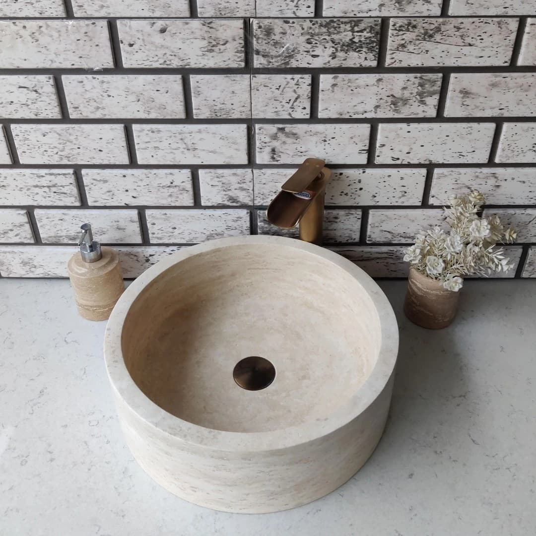 Traverten Silindir Mermer Lavabo 2