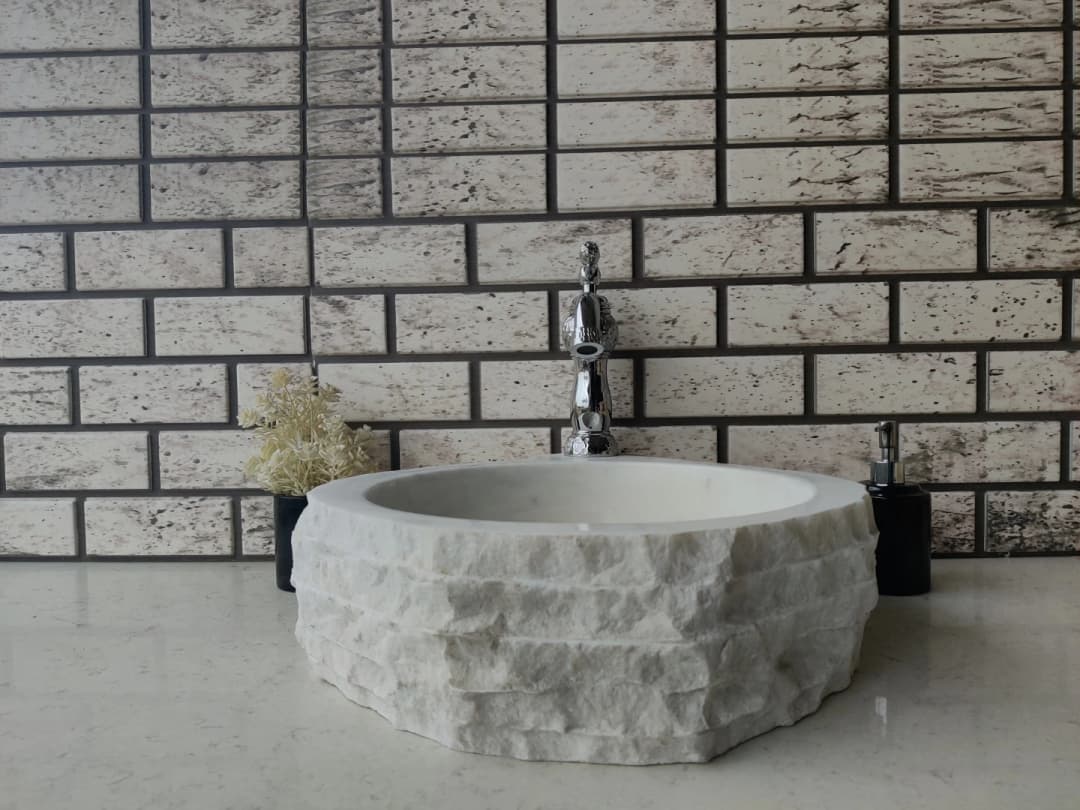 Beyaz Altıgen Mermer Lavabo 1