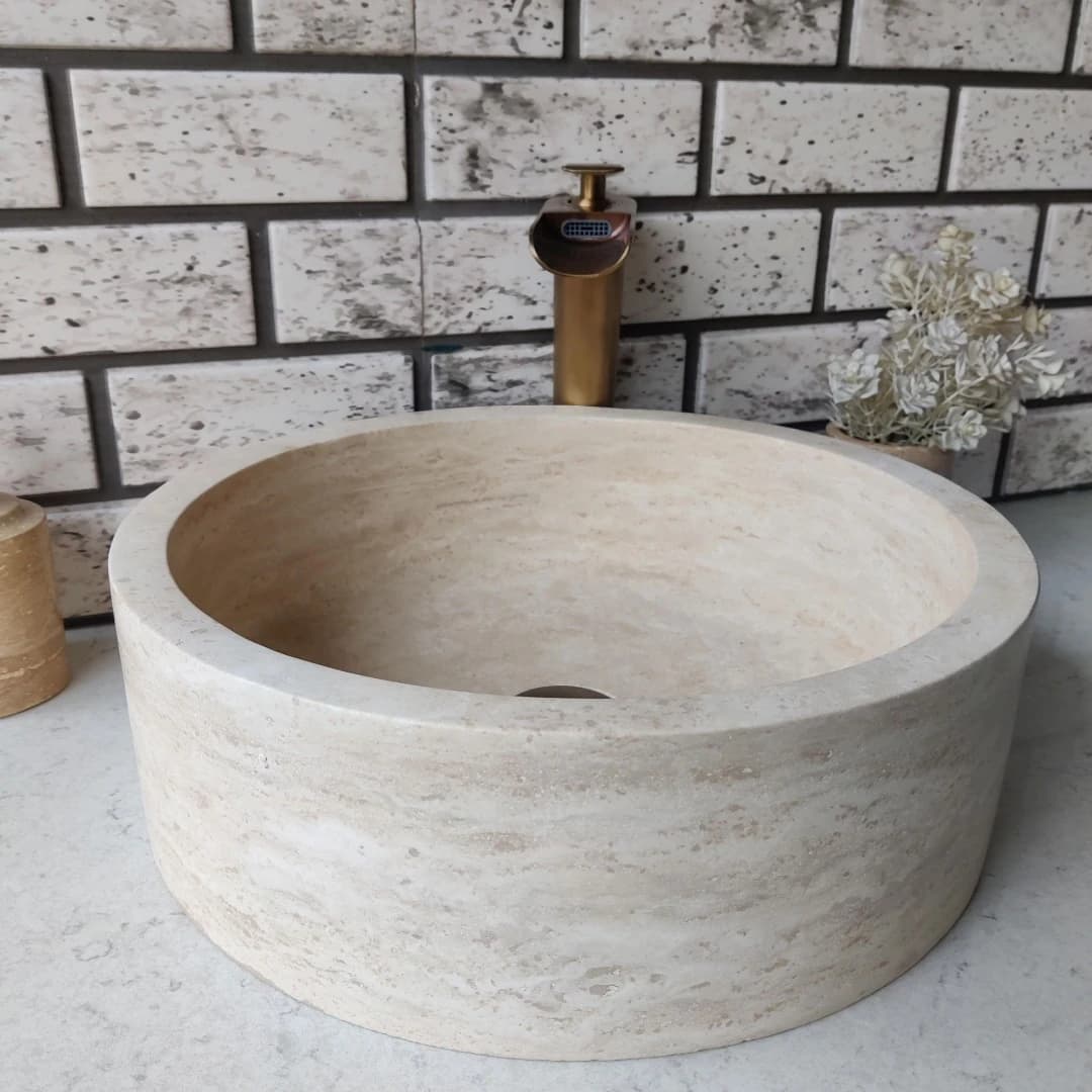 Traverten Silindir Mermer Lavabo 4