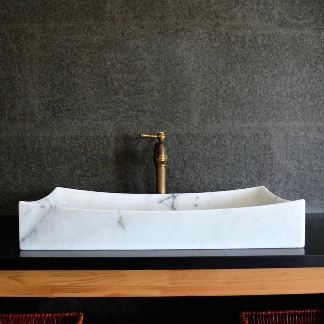 Beyaz Dikdörtgen Mermer Lavabo 3