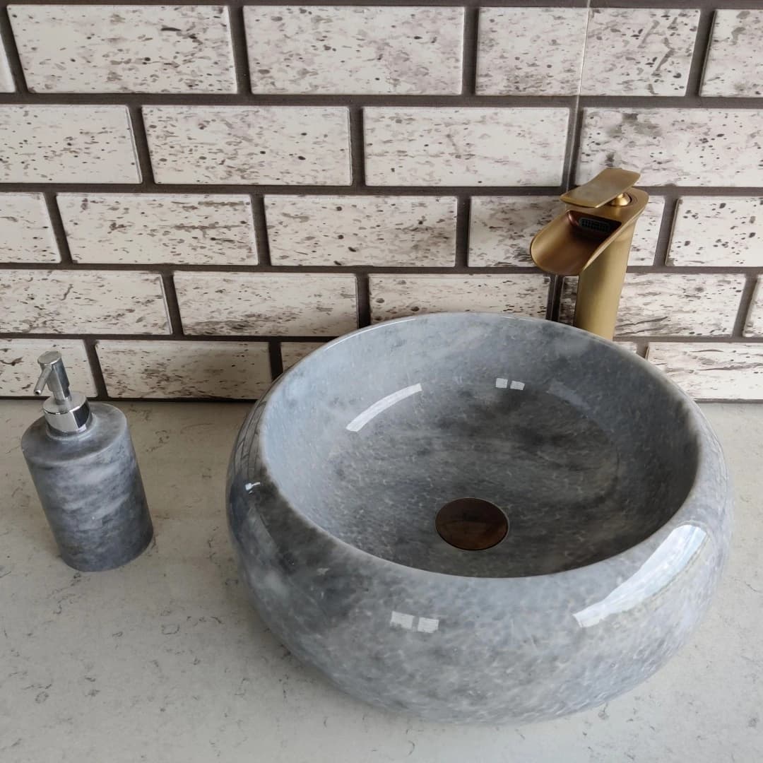 Gri Teker Mermer Lavabo 2
