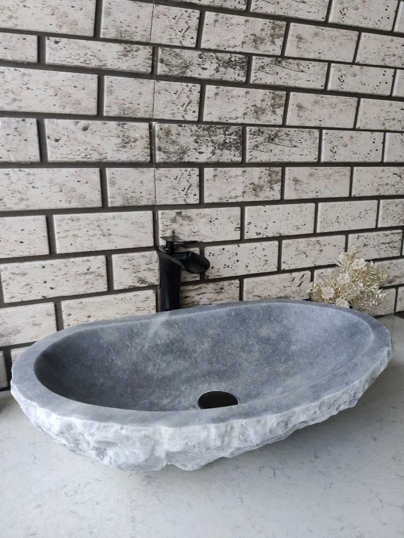Gri Patlatma Elips Mermer Lavabo 2